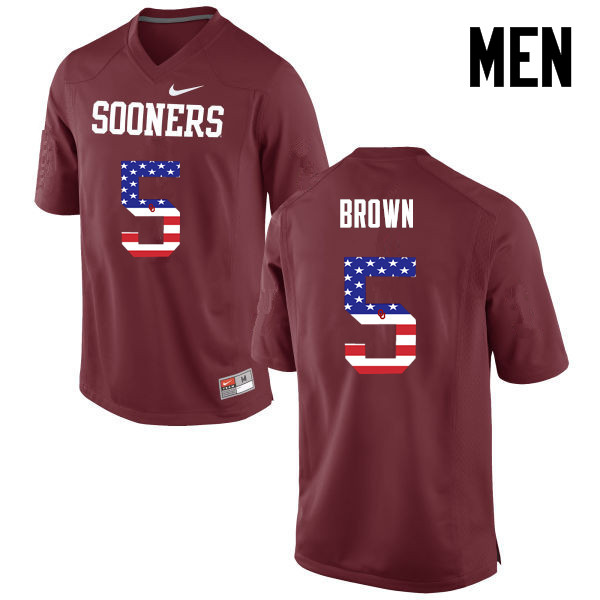 Oklahoma Sooners #5 Marquise Brown College Football USA Flag Fashion Jerseys-Crimson